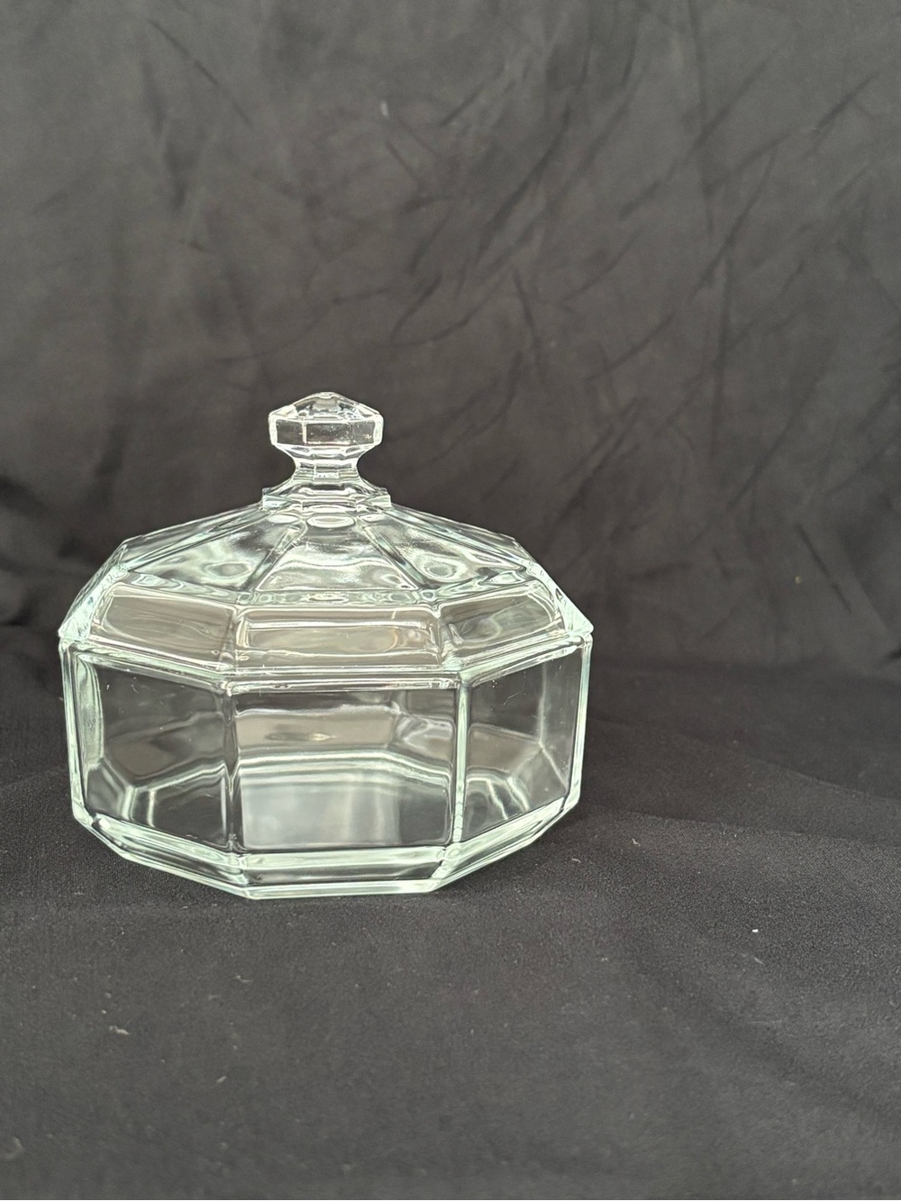 Vintage Arcoroc France Octime Clear Glass Covered Candy Dish 4.5"